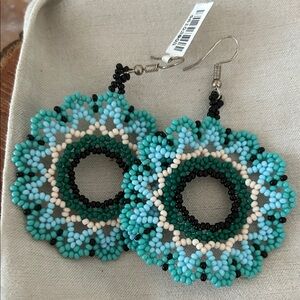 Handcrafted Beaded Earrings - Turquoise and Black